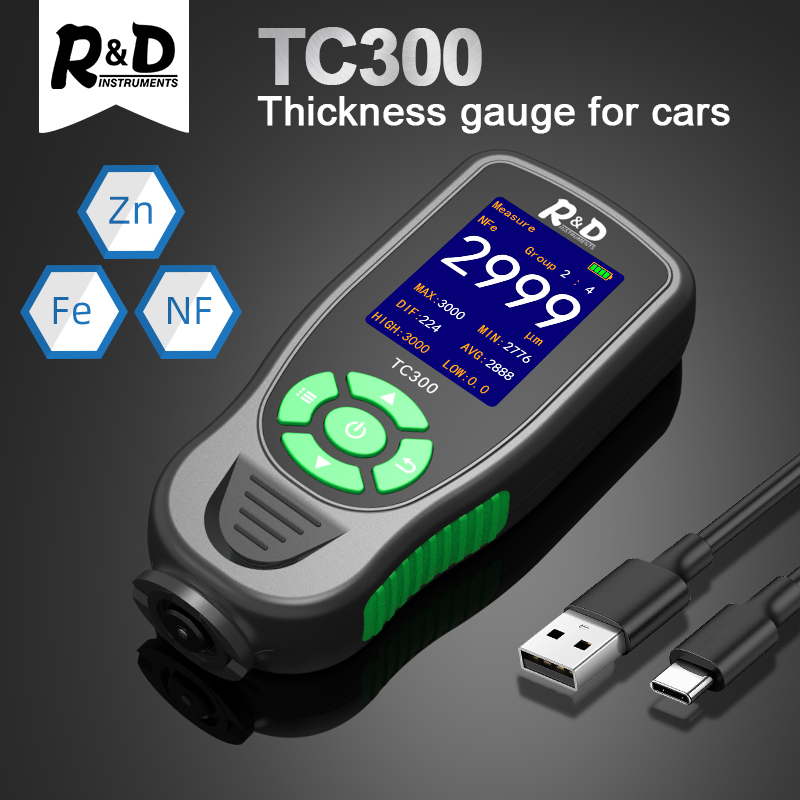 R&D TC300 Coating Thickness Gauge for Car Digital Meter Tool Automotive Paint Thickness Measurement F/NF Automatic Detection