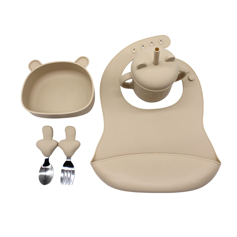 Baby complementary tableware meal bib baby eating independent practice training bowl with suction cup compartment plate set Chil