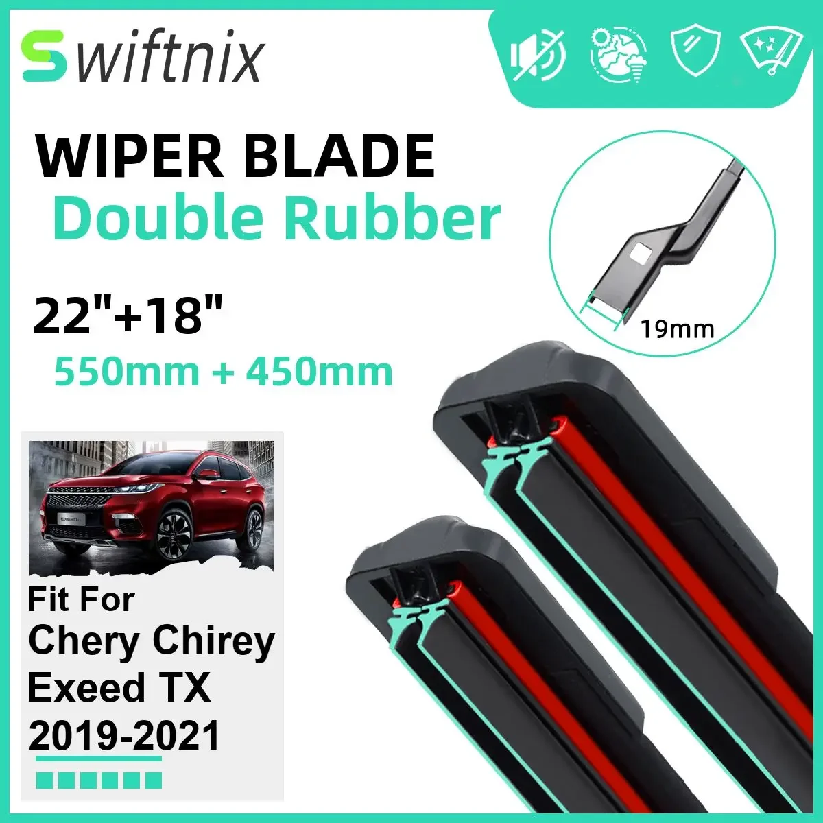 

Двойные резиновые автомобильные щетки стеклоочистителя для Chery Chirey Exeed TX 2019-2021, переднее ветровое стекло, резиновые автомобильные аксессуары 2020 2021