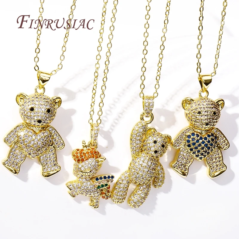 Fashion Inlaid Zircon Bear Unicorn Pendant Necklace 18K Gold Plated Luxury Jewelry Necklaces for Women's girls Gifts 2024 New