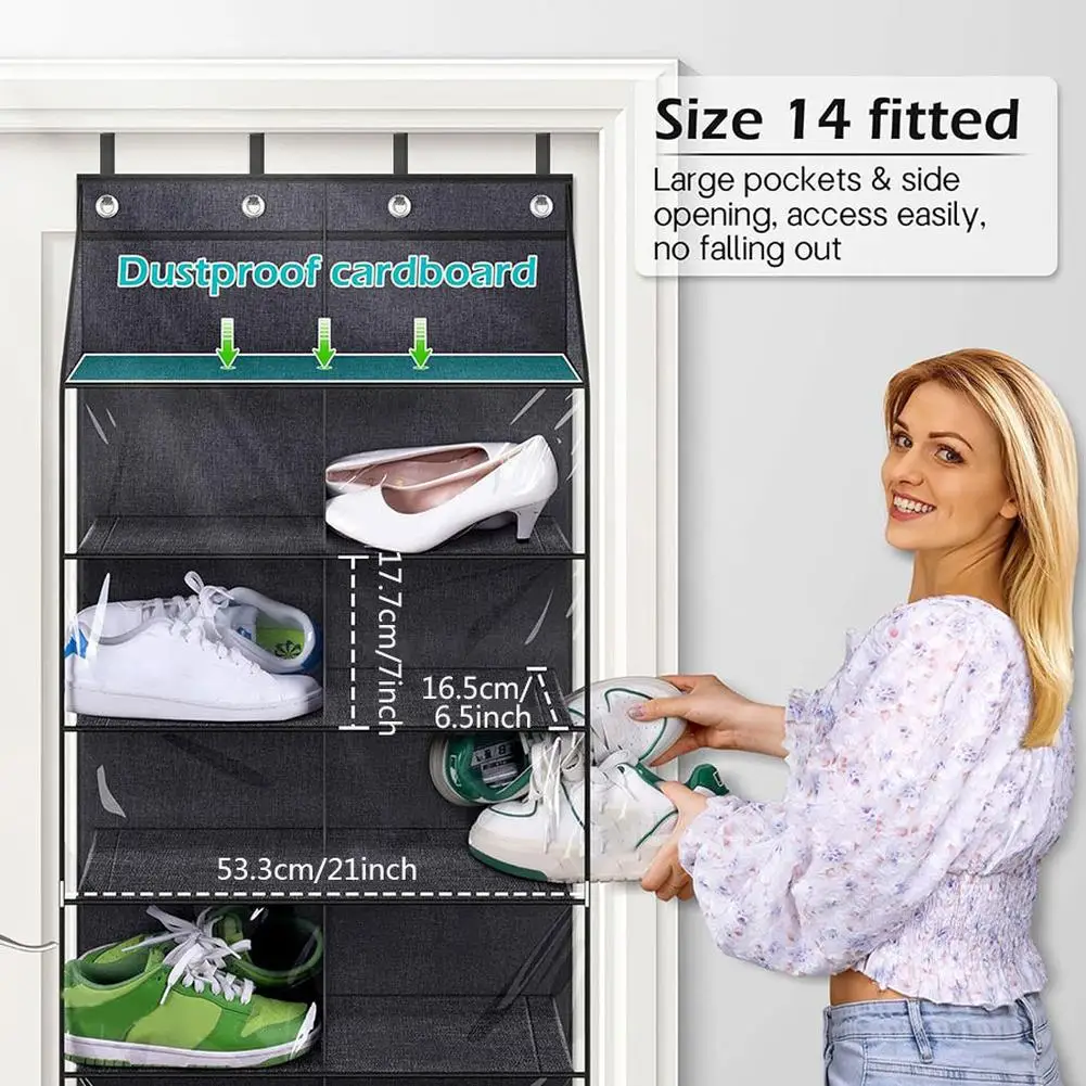 Over The Door Shoe Organizer Oxford Fabric Hanging Shoe Rack With 20 Large Pockets & 4 Metal Hook 10 Layers Clear Shoe Holder 4