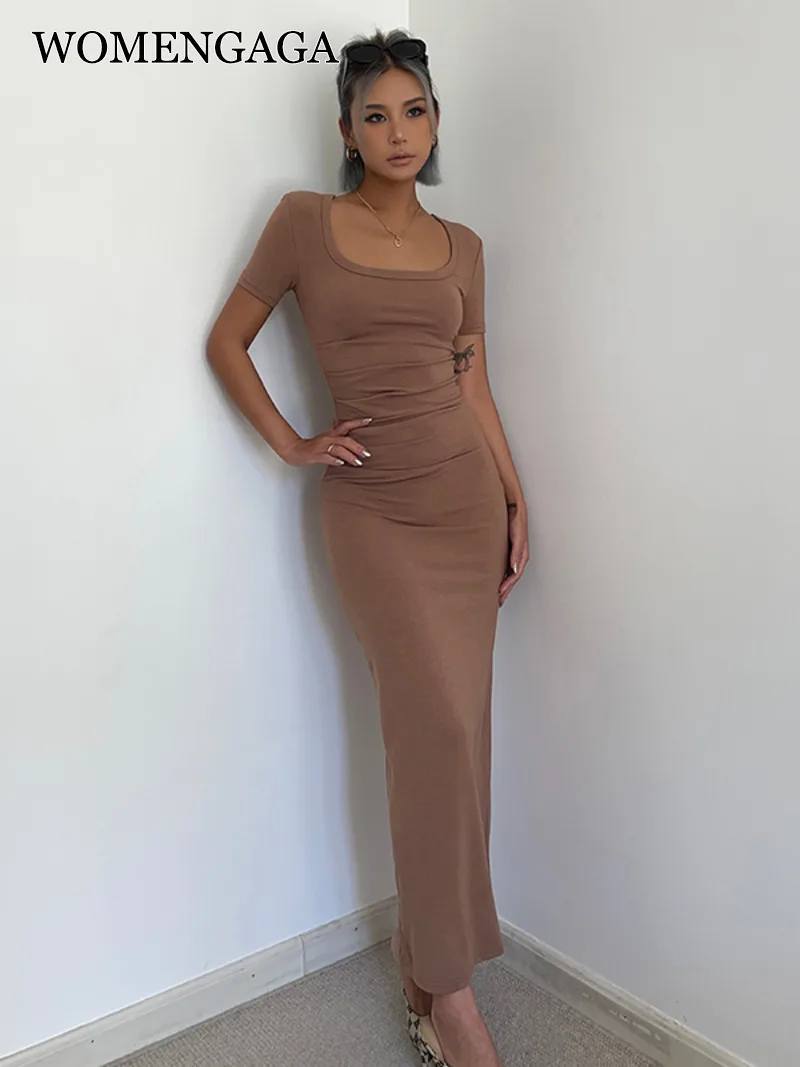 

Dress Elegant WOMENGAGA U-neck Short Sleeve T Shirt Dress Sexy Stylish High Waist Slim Fashion Korean Women Dresses ZD8A