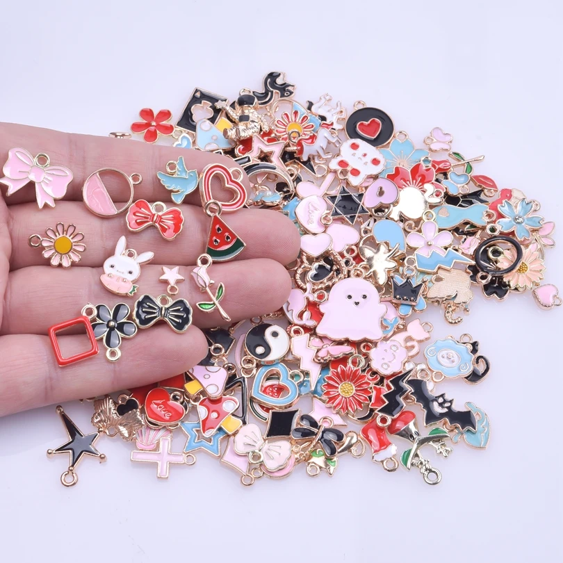 50pcs Cherry Blossom Pendant Enamel Flower Charms Jewelry Making Accessories for DIY Necklace Bracelet,14 * 17mm,5 Colors