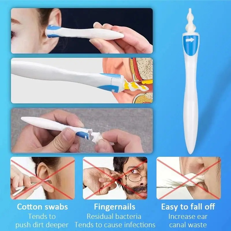 Ear Wax Cleaner Spiral Portable Soft 16 Head For Adults And Children Wax Cleaning