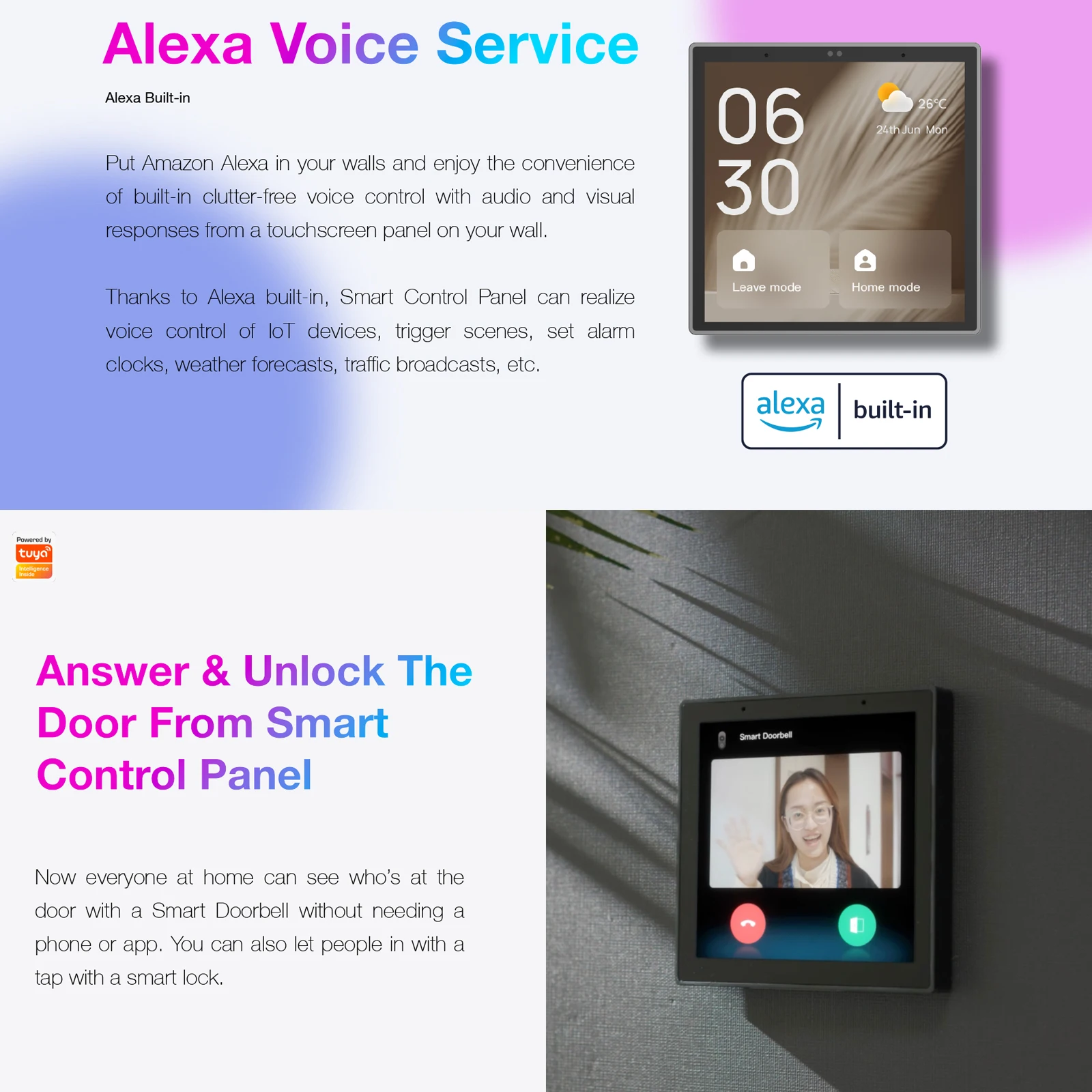 무료 스탠드가 포함된 RERE Tuya Wifi 터치 센터 제어판 Alexa 내장 음성 제어 및 ZigBee 게이트웨이 4 터치 스크린