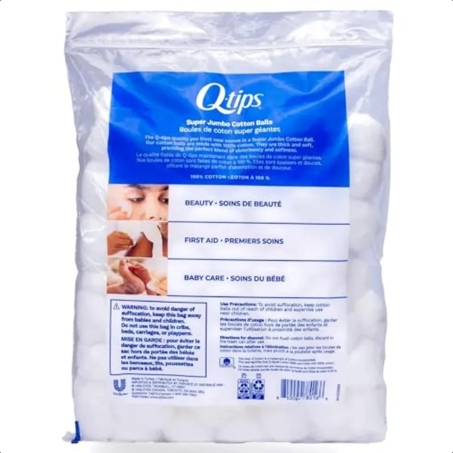 Qtips Cotton Swabs and Jumbo Cotton Balls Pack
