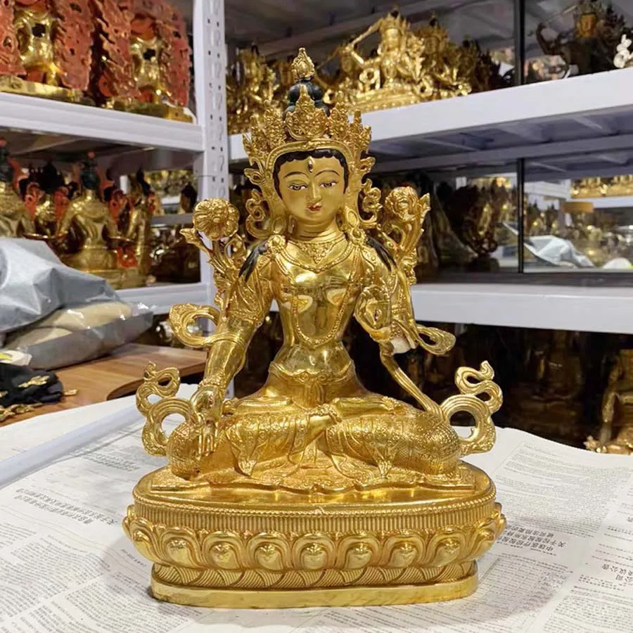 

Большая хорошая статуя Будды 30 см, буддийская домашняя семейная статуя буддистской защиты, золотая статуя Будды Гуаньинь Бодхисаттва, Белая Тара