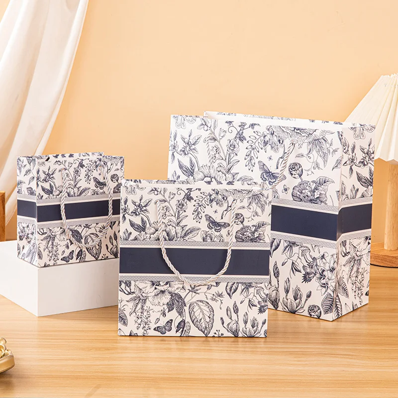 Gift Bags Mother's Day Gift Wrapping Bags Floral Paper Tote Pouch Birthday Paper Storage Premium Wrap Storage with Ribbon