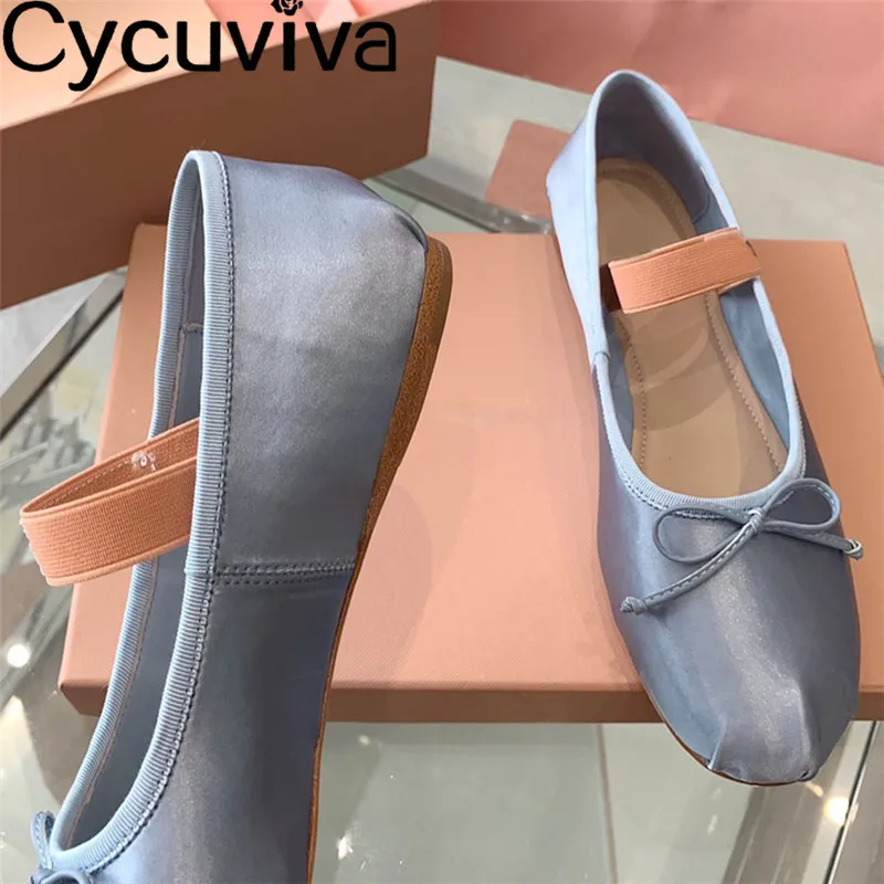 New White Satin Bow Knot Ballet Flat Shoes Woman Casual Party Dress Shoes Summer Comfort Flat Walk Dance Shoes For Women Mujer