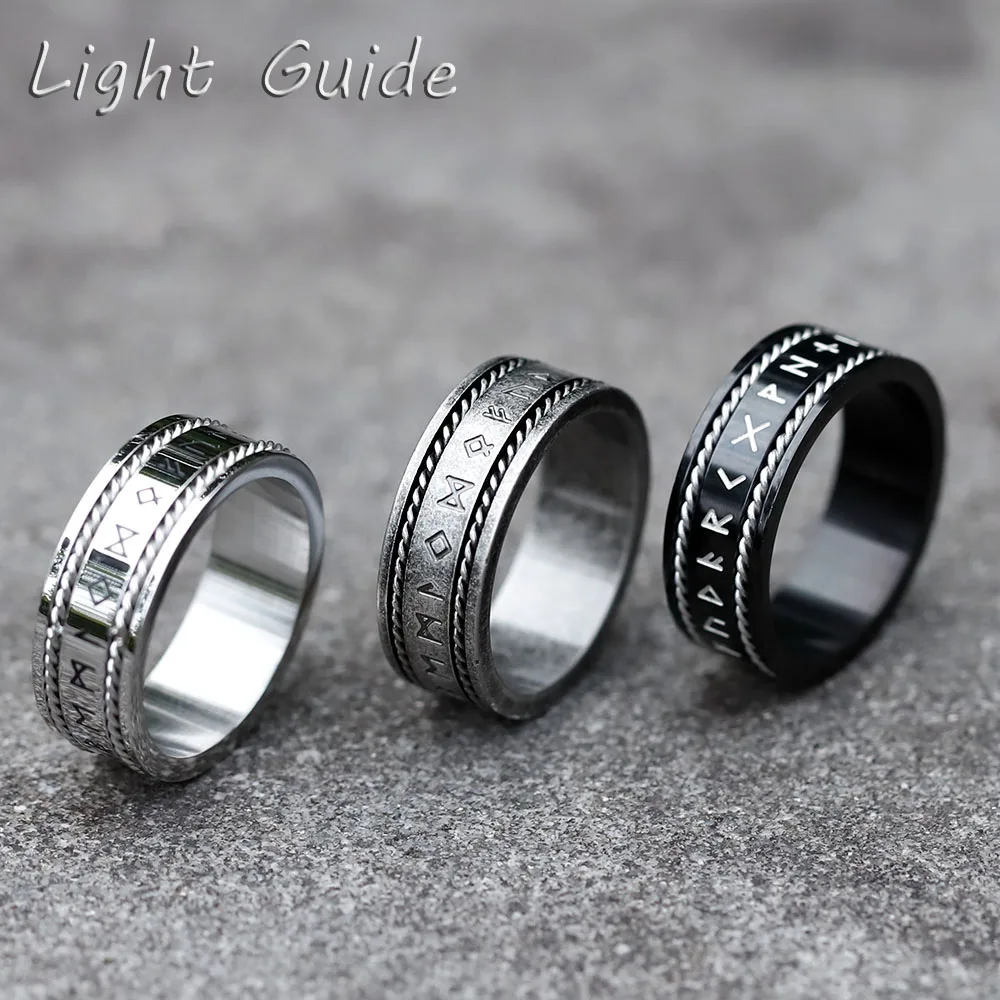 2022 NEW Men's 316L stainless-steel rings retro Odin Viking rune with fashion chain RING Amulet Jewelry Gift free shipping