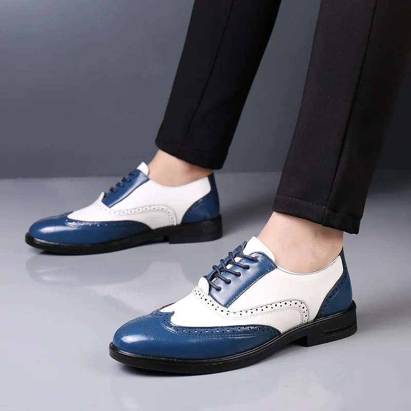 Mens Leather Dress Shoes Leather Brogues Men Big Size Fashion Wedding Party Men Dress Shoes Italian Designer Male Drivng Formal Shoes Lace Up Oxfords