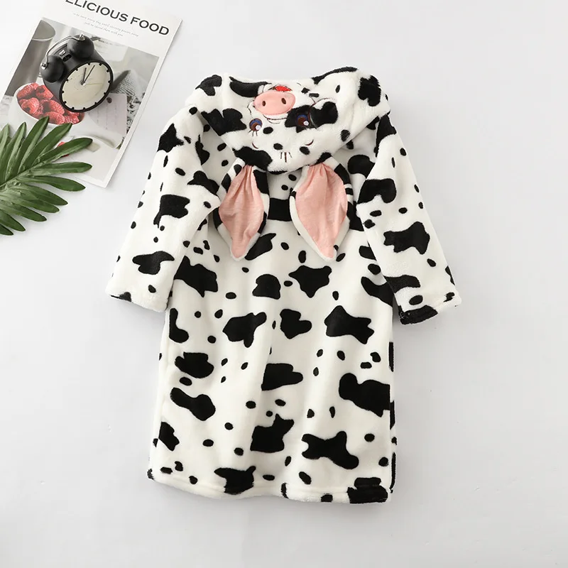 Animal Cartoon Sleepwear Kids Flannel Robes Girls Boys Bathrobe Autumn Winter Pajamas Soft Comfortable Homewear Clothing