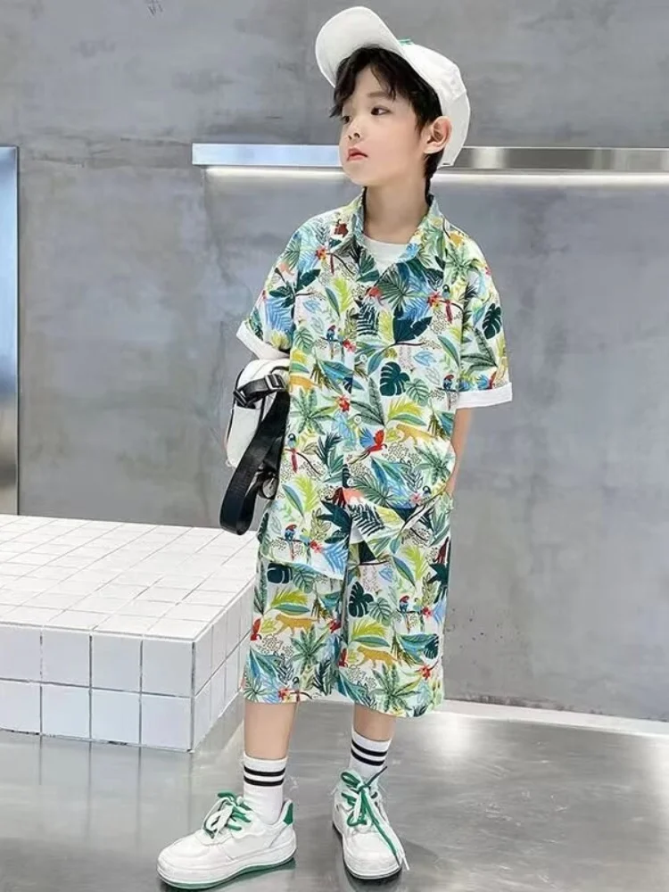 

Baby Boys Outfit Set Children's Fashion Leaves Print Clothing Sets ﻿Beach Style 2024 Summer Clothes Kids Outfit Suit for Holiday