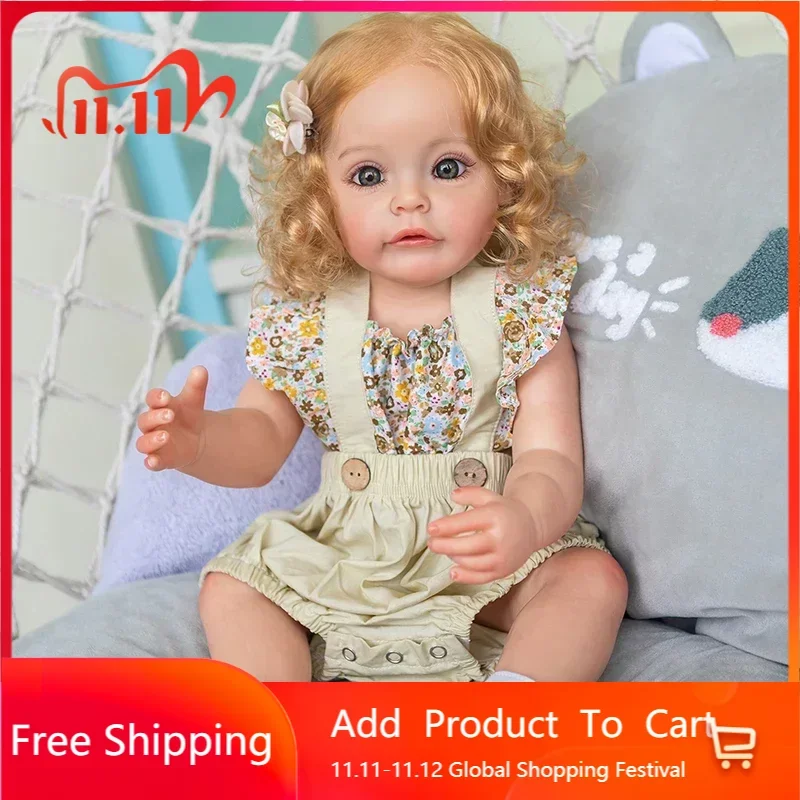 

55CM FUll Silicone Body Reborn Toddler Doll Sue-Sue Princess Girl Hand-detailed Paiting Rooted Hair Waterproof Dolls for Girls