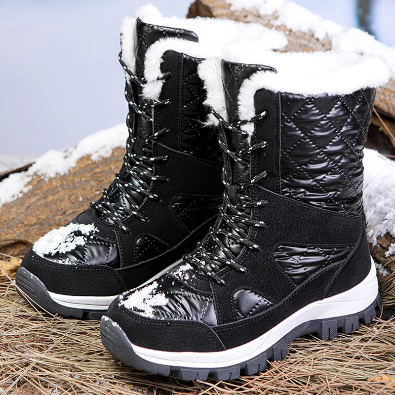 2022 Fashion Women Boots Snow Keep Warm Shoes Woman Waterproof Ladies Shoes Lace-Up Women's Boots Fur Botas Mujer Winter Boots