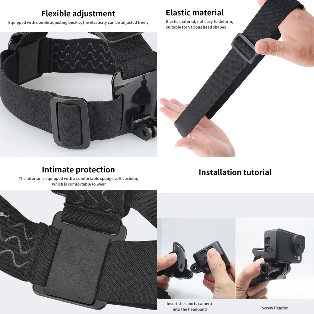 Set C du kit d'accessoires Gopro Hero 12 : supports adhésifs et sangles pour fixation sur planches ou vélos.
