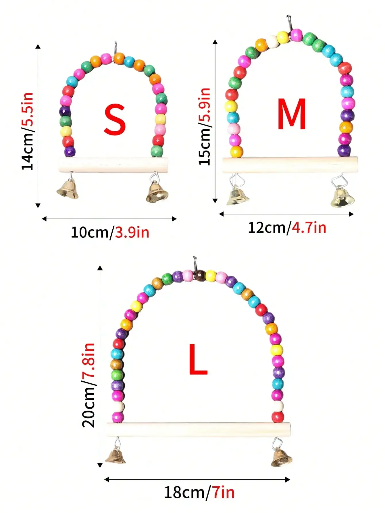 1pc/2pcs Vogel Papagei Stehen Rack Bunte Holz Perlen Glocken Dekor Kleine Medium Große Größe Haustier vogel Spielen Spielzeug – Detail 8