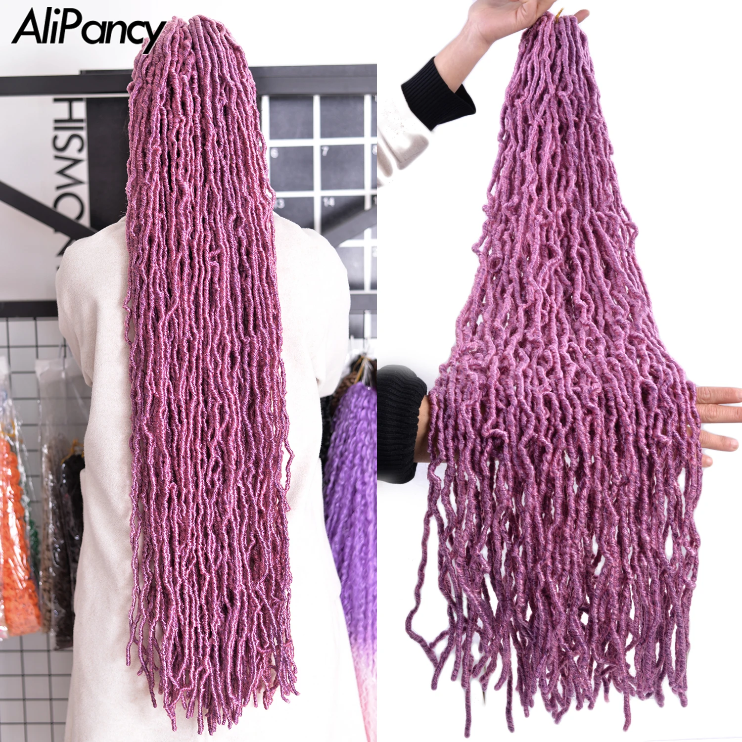 Natural encaracolado Dreadlocks, extensões de cabelo macio, Nu Locs cabelo sintético, 36