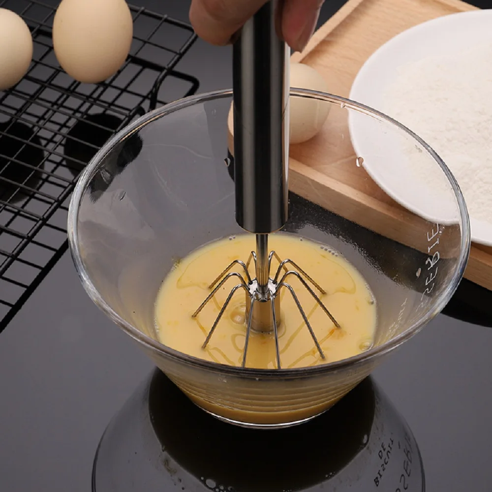 Rotary Whisk Stainless Steel Semi-automatic Whisk Press Rotary Whisk Household Cream Egg Baking Gadget