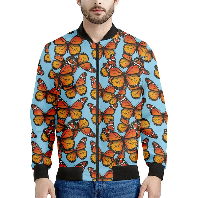 thumbnail image 1 of Chaqueta con estampado 3D de mariposas e insectos para hombre, ropa holgada, sudadera, chaqueta bomber informal con cremallera, tops de calle, 1 of 5