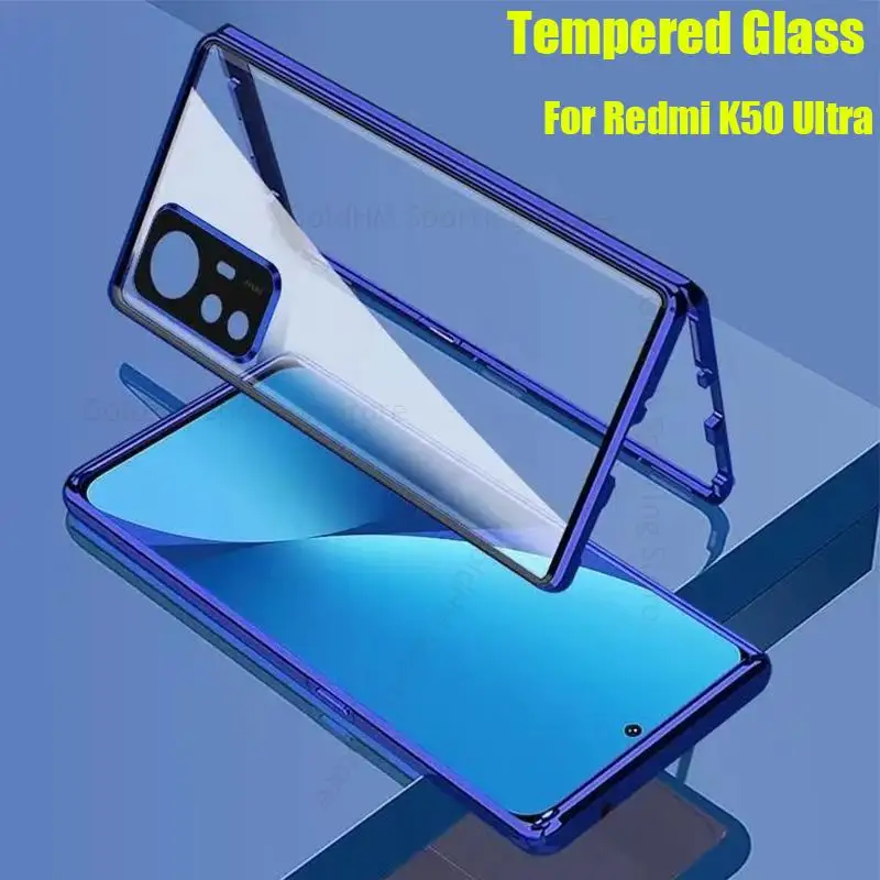 

For Xiaomi Redmi K50 Ultra Tempered Glass Magnetic Adsorption Flip Case For Redmi K50 Gaming K40 360 Double Sided Film Protector