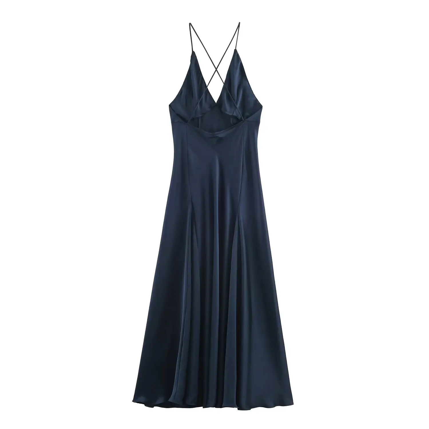 Women Summer New Satin Elegant Long Dress Female Fashion Sexy Backless Sling V-Neck Dress Lady French Chic Evening Party Dress