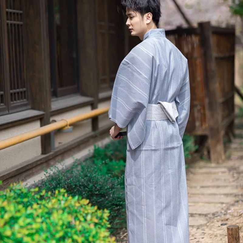 Nightgown For Men Stripe Cotton Pyjamas And Kimono Robe Men's Nightdress  Spring And Summer Autumn Japanese Kimono