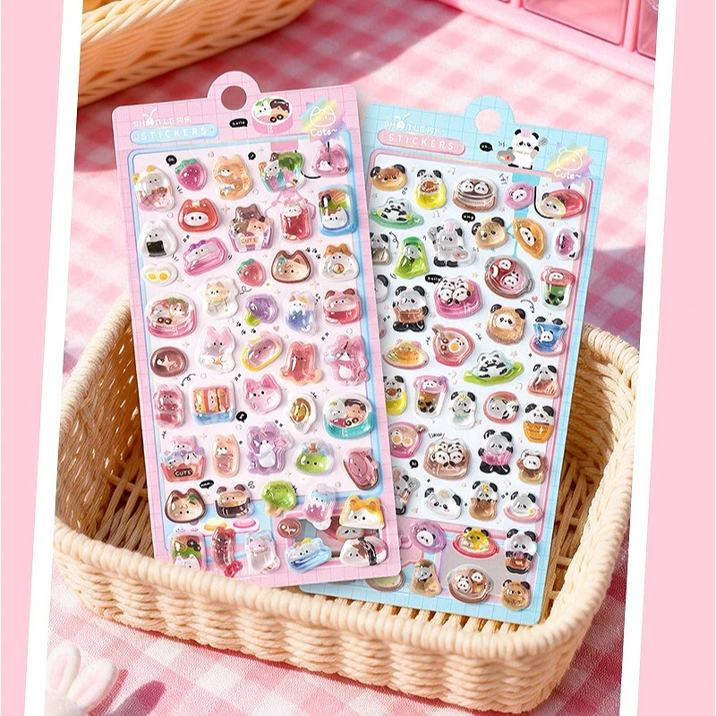 귀여운, 2026 새로운 3D 팬더 푸드 파티 릴리프 3D 크리스탈 스티커, 휴대폰 케이스 장식, 구카 장식 스티커