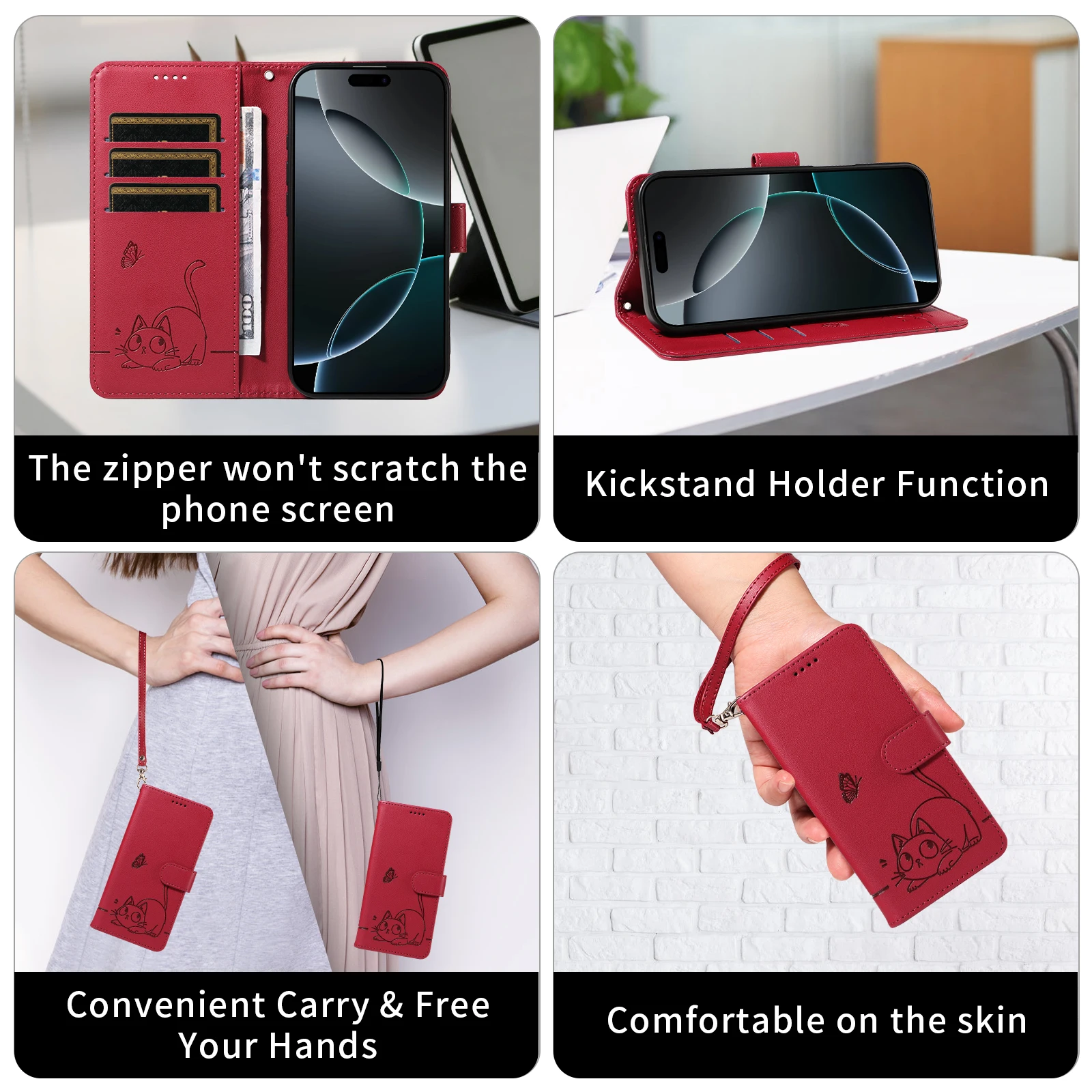 Elegant Multi-Card Leather Flip Wallet Case with Anti-Fall Protection