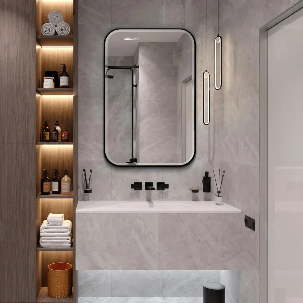 Mirror Cabinets, Beveled Edge Mirror Door with Round Corner Metal Frame, Recessed and Surface Mount Bathroom Medicine Cabinet