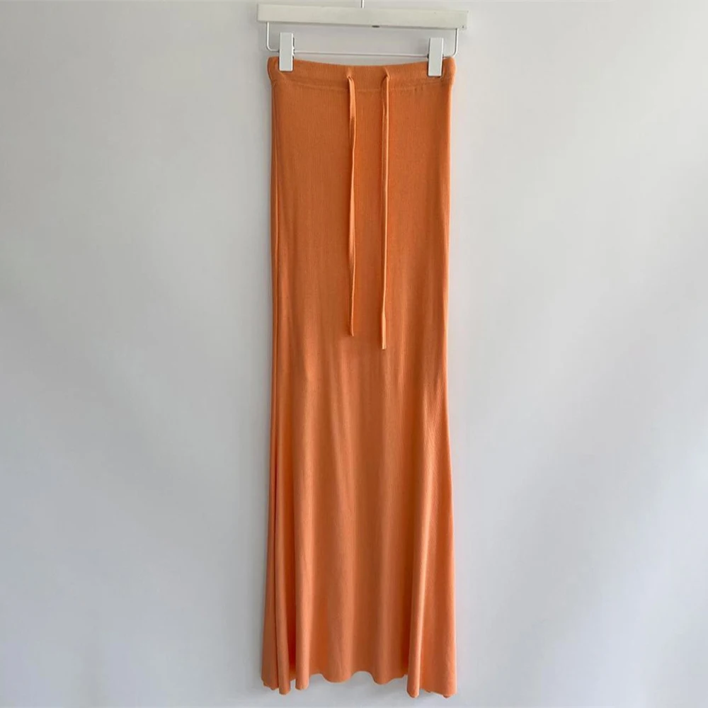 Lace-Up Slim High Waist Long Skirt Women Fashion Elegant Bandage Solid Autumn Casual Drawstring Female Maxi Skirt