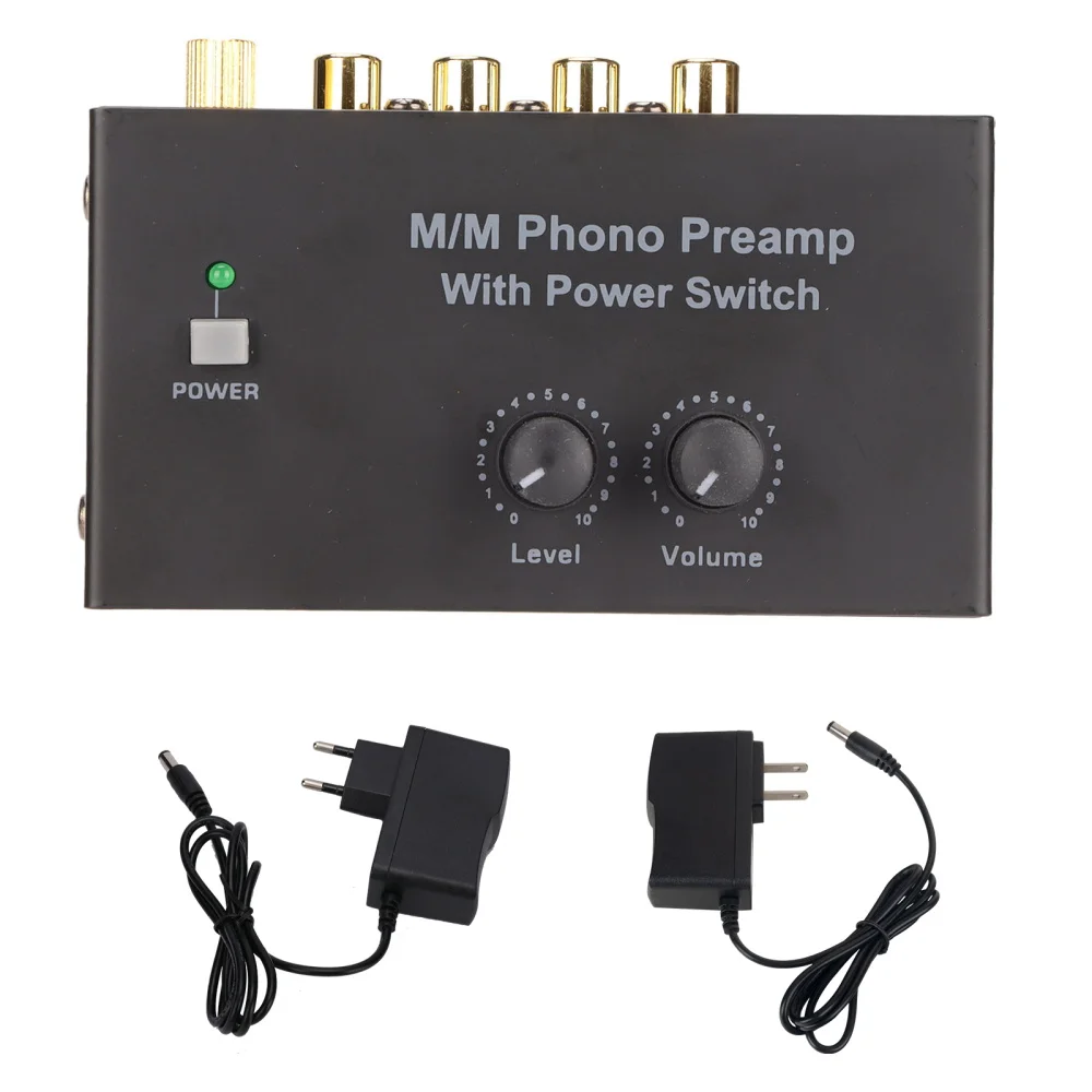 Phono Preamplifier Stereo Audio Amplifier Mini Portable Phonograph Preamp RCA Input RCA/TRS Output with Level Volume Control