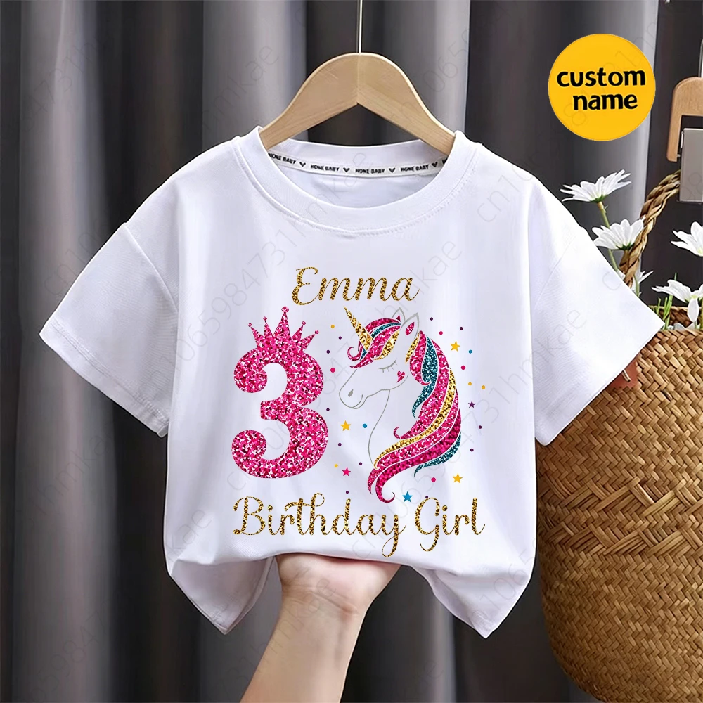 개인화 된 이름 소녀 유니콘 1-12 생일 티셔츠 소녀 파티 티셔츠 어린이 티셔츠..