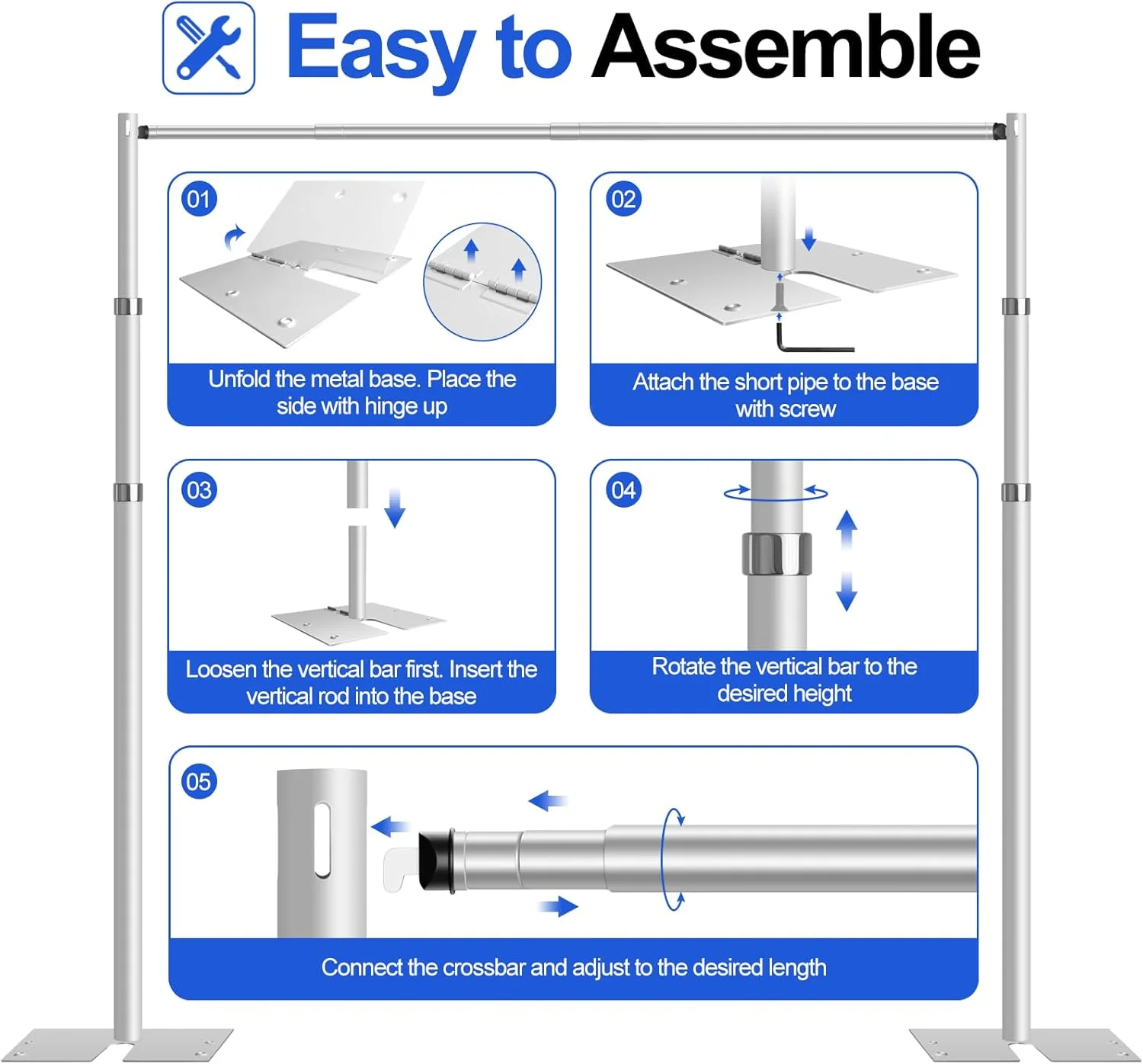Pipe and Drape Stand Kit, 10x10ft Heavy Duty Adjustable Metal Backdrop Frame for Photography, Wedding Parties, Decoration