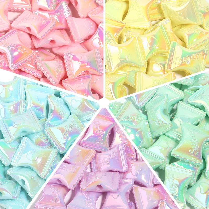 10개/세트 도금 컬러 캔디 모양 아크릴 비즈 큰 구멍 루즈 스페이서 비즈 쥬얼리 만들기 DIY 목걸이 키체인용