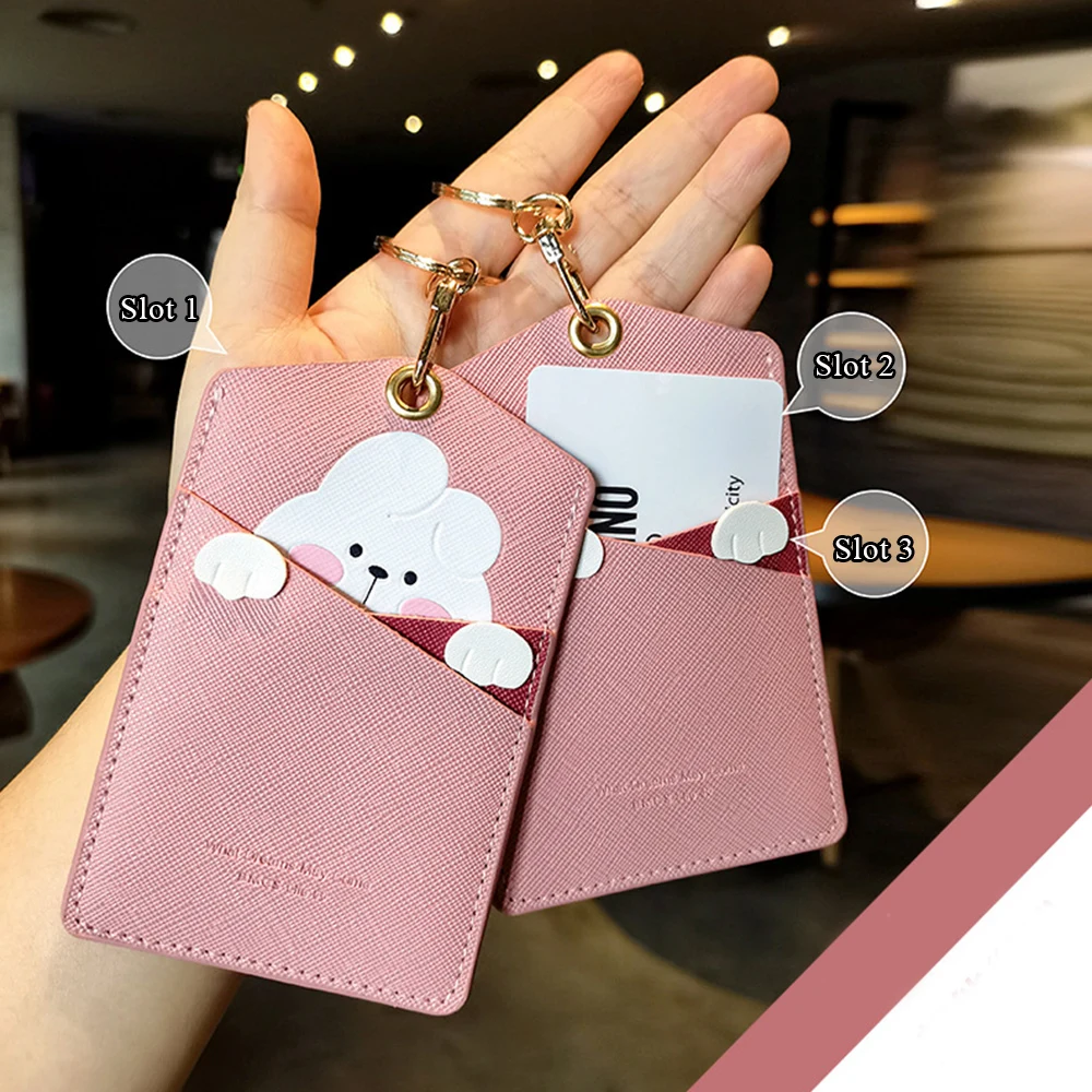 Cartoon Leather Bear Pass Case Cover Cute Animal Card Holder Keychain ID Protection Cover Multi Slot Cute Durable Card Case 3d silicone cat paw gloves socks stockings cute kitten fingerless mittens uv sun protection gloves women girls lolita cosplay