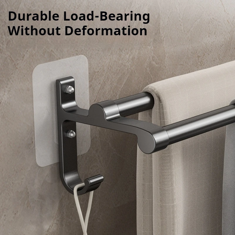 Bathroom Towel Holder No-Drill Towels Rack Hooks Wall Mounted Towel Bar Bathroom Organizer Self-Adhesive Rail