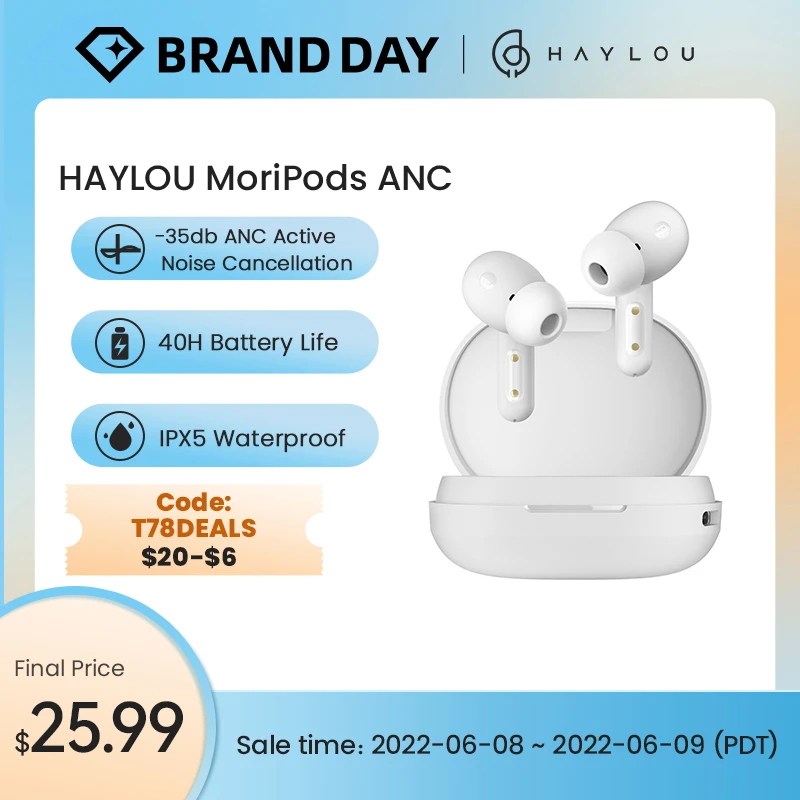 Fone de ouvido bluetooth Haylou moripods anc
