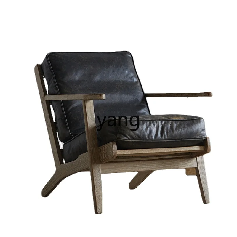 

L'm'm French Entry Lux Imported First Layer Cowhide Leisure Chair Genuine Leather Solid Wood Armchair