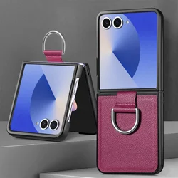 Leather Flip Ring Holder Phone Case with Enhanced Protective Cover - Galaxy Z Flip5 (PURPLE)