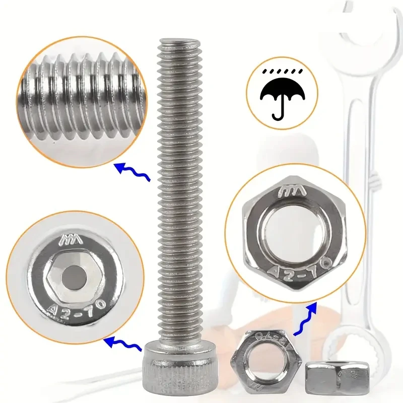 320 stainless steel nut and bolt kits -M3, M4, M5, M6 sizes with hexagonal socket for bicycle, 3D printer and furniture repair