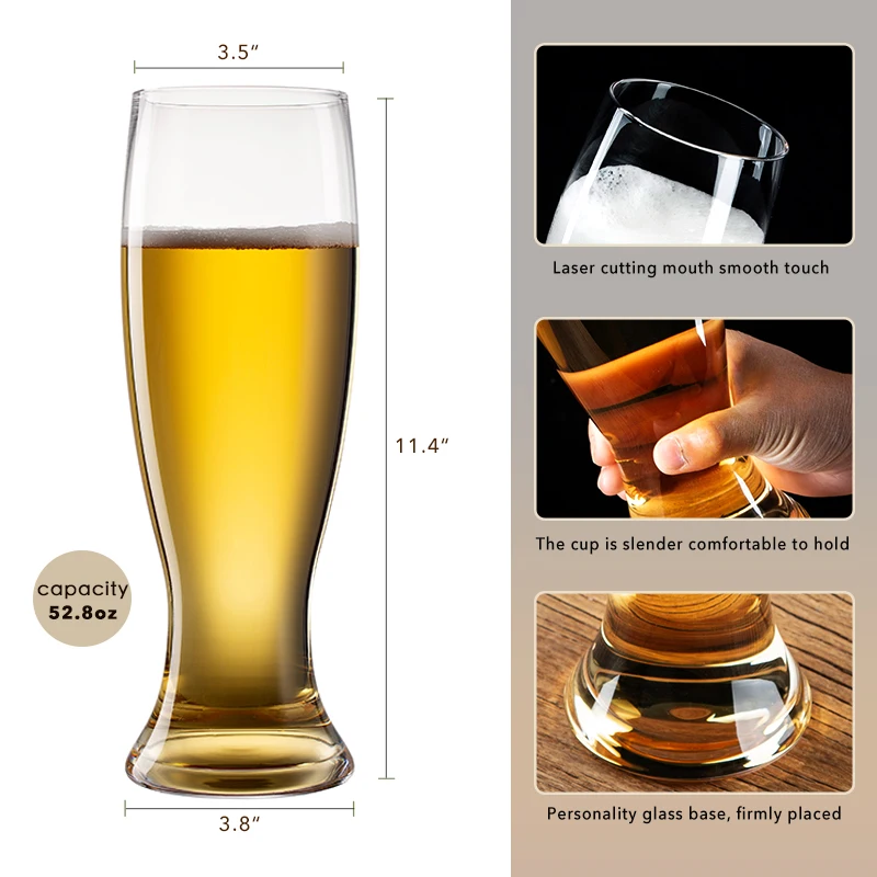 52.8 (Oz) Large Capacity Beer Glasses. For Bar,Beer,Wheat