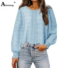

Women Casual Shirt Blusas Long Sleeve Blouse Embroidery Lace Jacquard Top Pullovers 2022 Summer New Loose Basic Shirts Clothing
