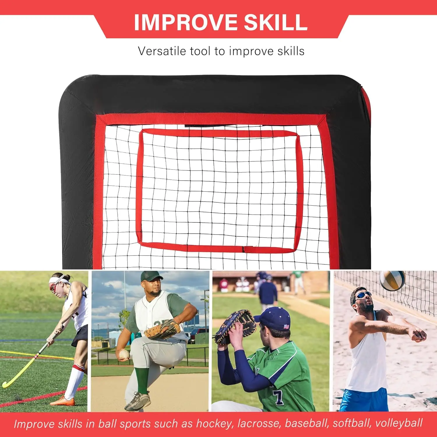 4 x 7 ft 5 Angles Adjustable Lacrosse Volleyball Pitch Back Baseball Softball Rebound Net with Strike Zone
