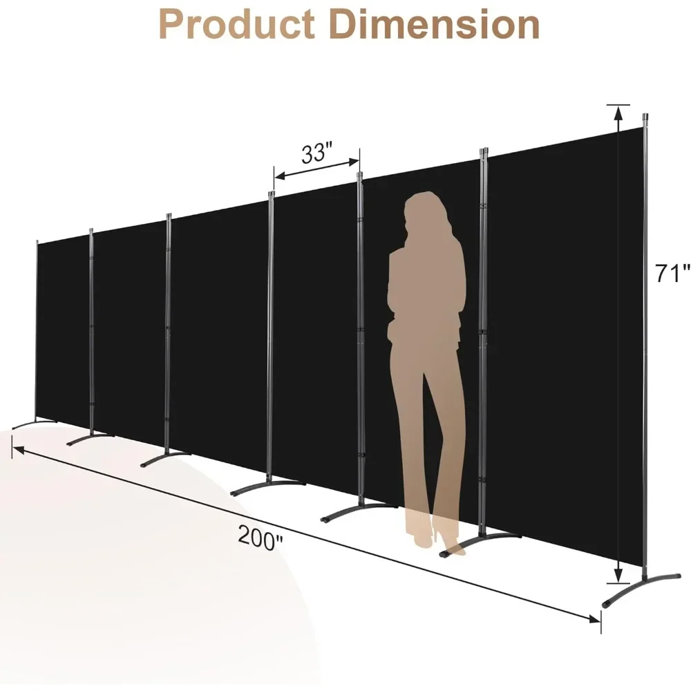 6 Panel Room Divider, Folding Privacy Screen Wall Dividerds for Room Separation, Freestanding Partitions for Home Office