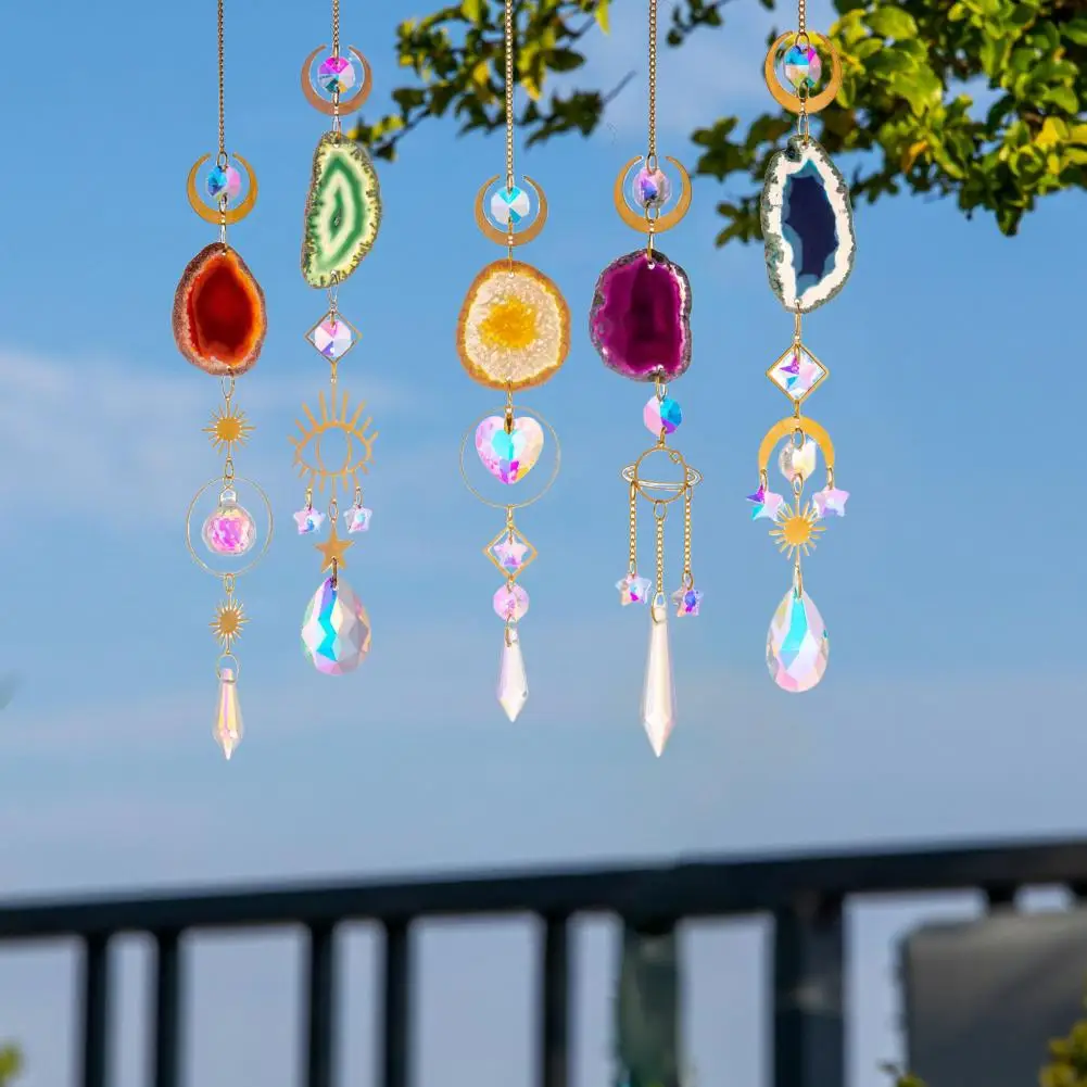 45cm Sun Catcher Natural Stones Agate Crystal Wind Chime Rainbow Making Diamond Prisms Pendant Dream Catcher Hanging Garden Deco 5