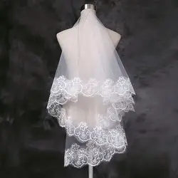 Romantic Wedding Veil White Ivory One Layer Lace Appliques Edged Short Cosplay Bridal Veils