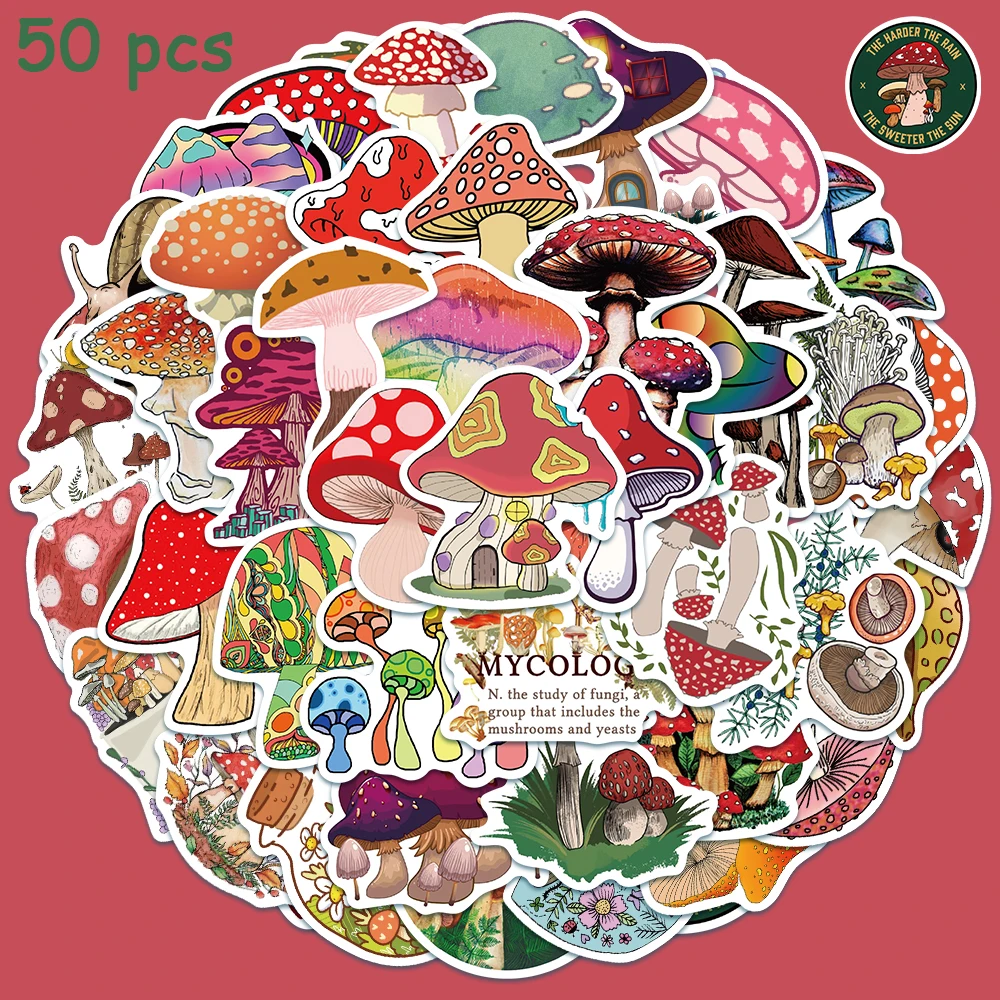 50pcs Cartoon Mix Mushroom Plant Stickers Waterproof Laptop Suitcase Guitar Cars Skateboard Stationery Fridge Graffiti Decals 10 30 50pcs tv show teen wolf graffiti stickers for laptop suitcase guitar skateboard waterproof decals sticker wholesale