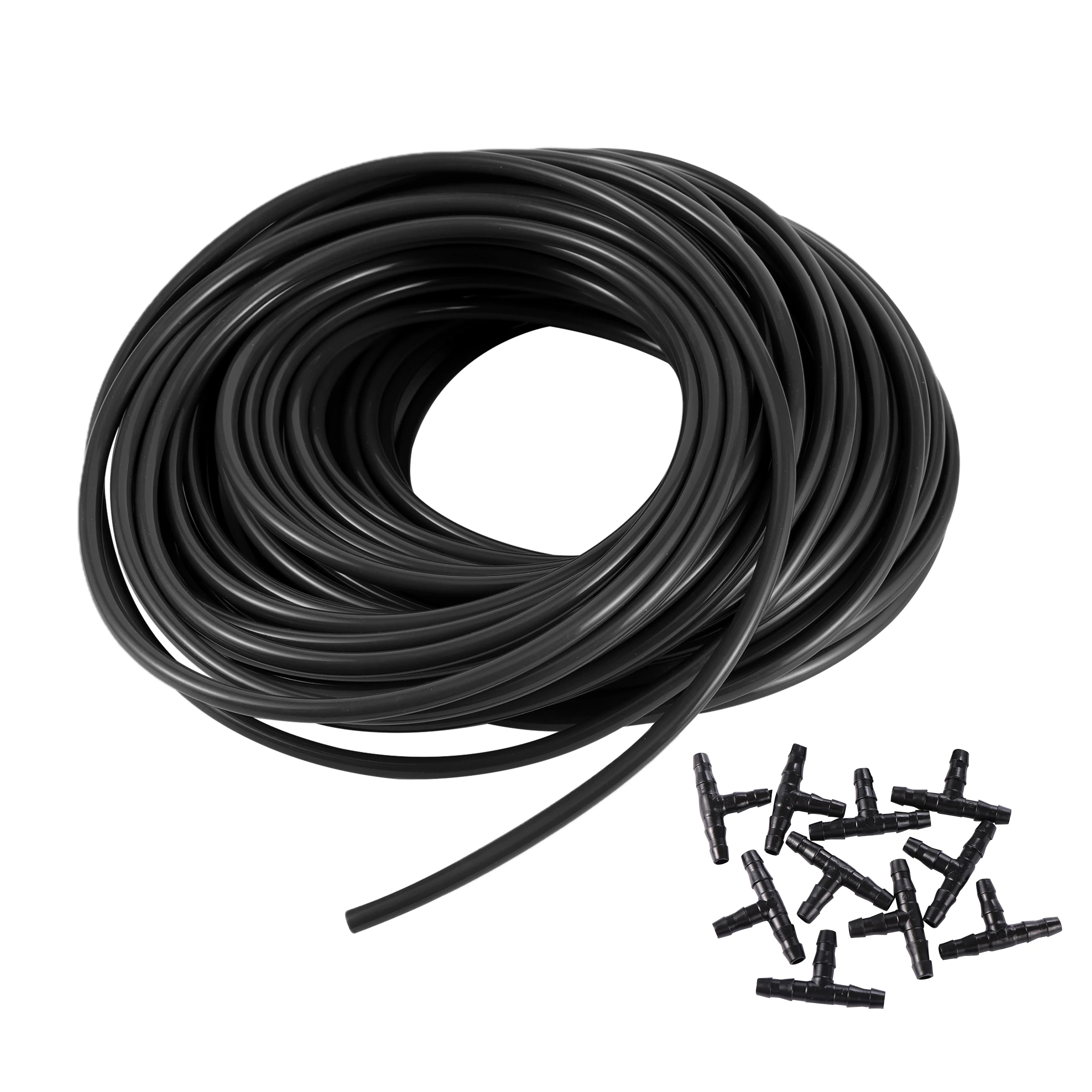 

20M 1/4" Hose & 10Pcs Tee Garden Micro Drip Irrigation Water Pipe 4/7mm Tubing Gardening Lawn Agriculture Nozzle Watering Tube