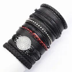 Set of 10 Handmade Black Woven Leather Bracelets for Men and Women - Fashionable Jewelry Gift Collection (Style 14)